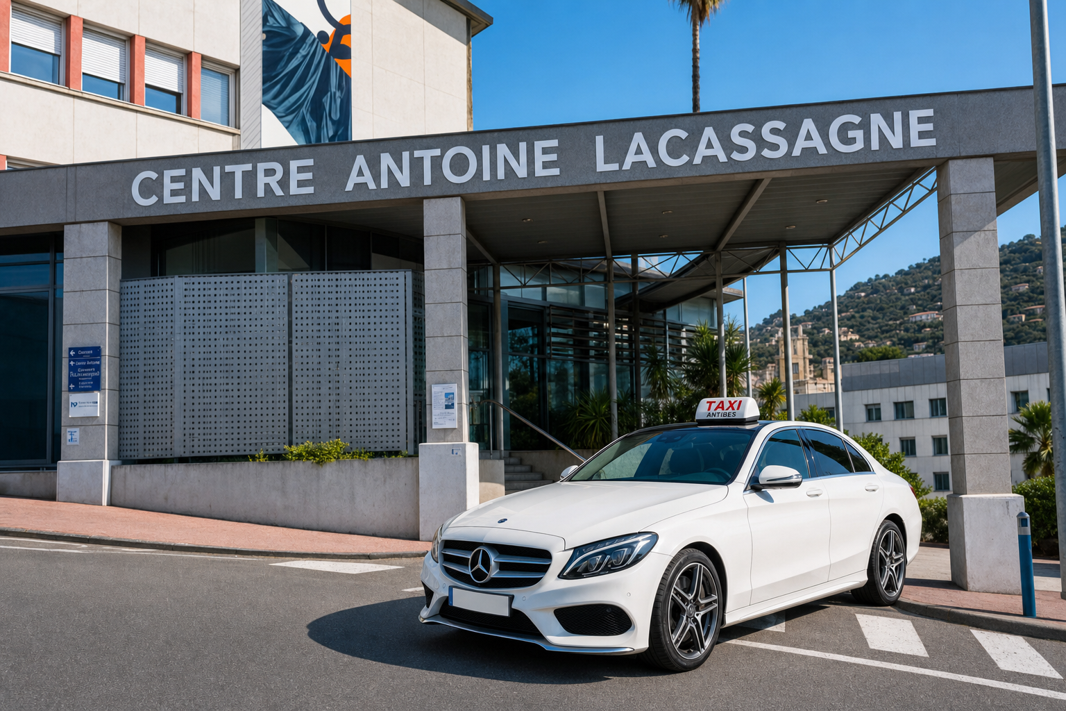 Taxi conventionné Antibes devant le Centre Antoine Lacassagne à Nice