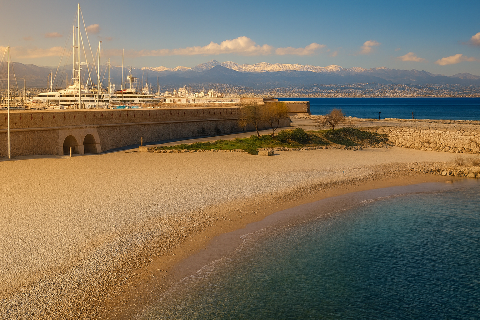 Plages proches du Fort Carré Antibes avec vue sur les remparts et la baie