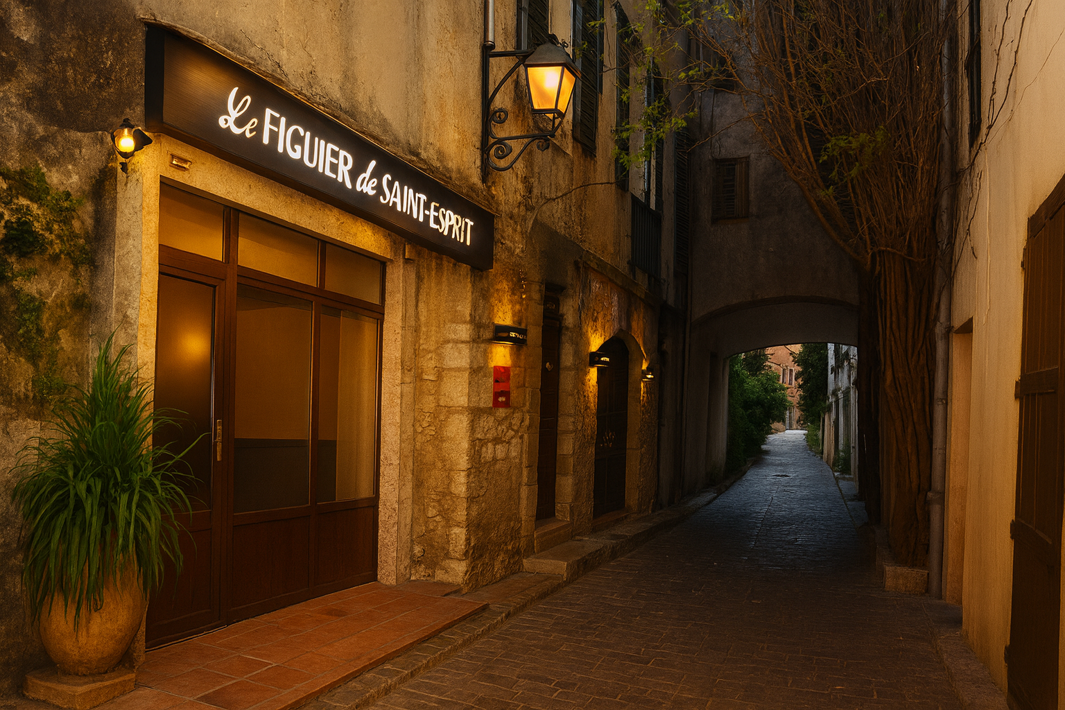 Restaurant Le Figuier de Saint-Esprit étoilé Michelin dans le Vieil Antibes avec jardin intérieur